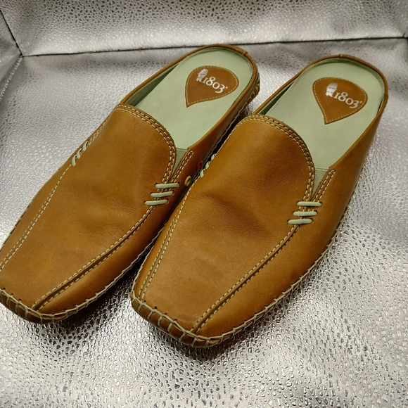1803 Anthropology Brown & Green Leather Flat Mules Women's Size 38/7.5 - Picture 3 of 9